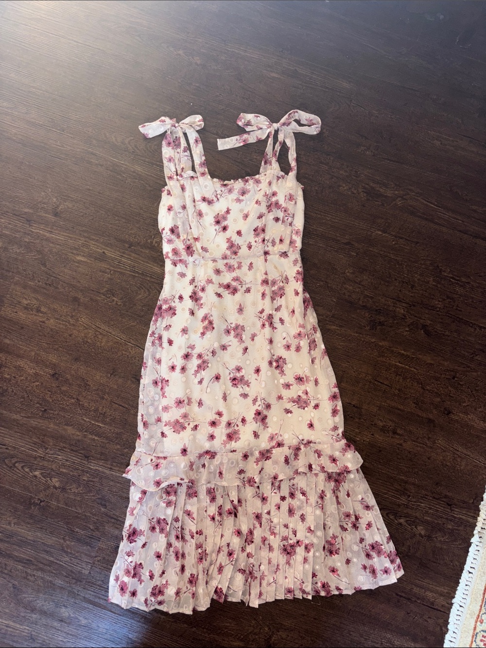 Lulu's Cream Midi Dress with Pink Floral Tie Straps
